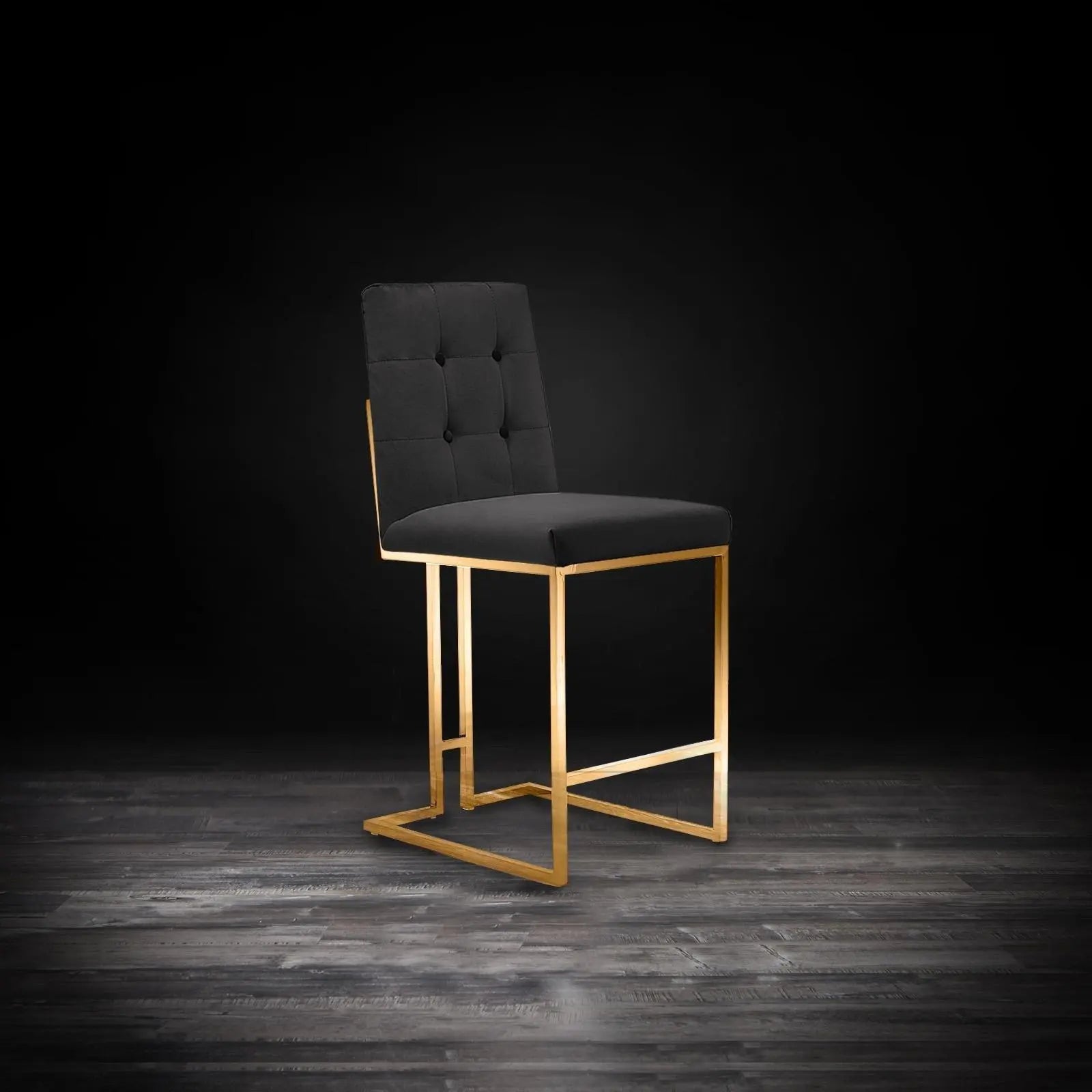 Cameron Titanium Gold Polished Stainless Steel Base Black Stylish Counter Stool RG