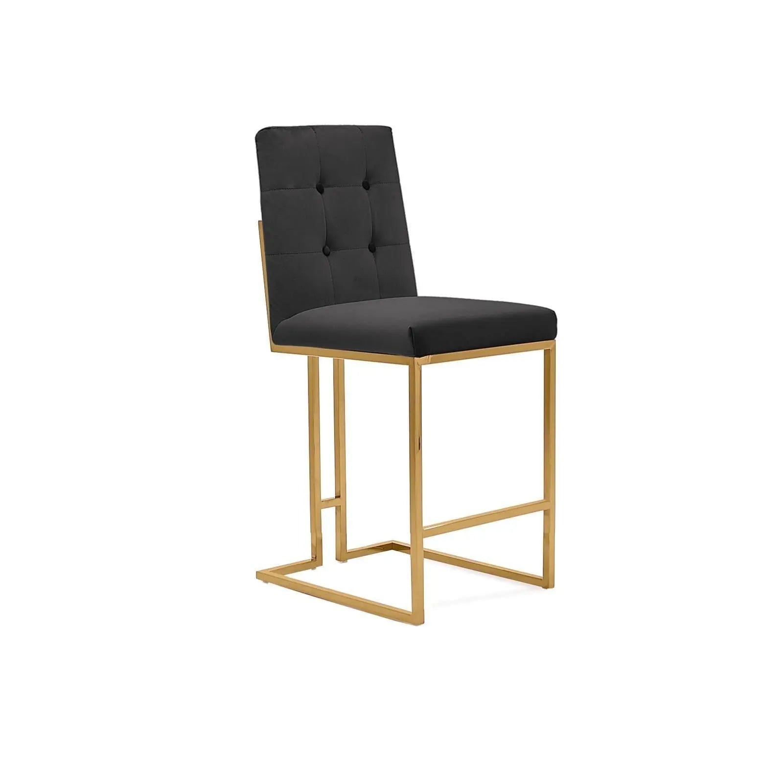 Cameron Titanium Gold Polished Stainless Steel Base Black Stylish Counter Stool RG