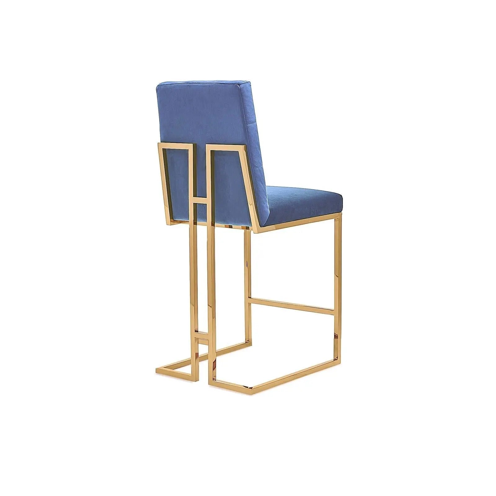 Cameron Titanium Gold Polished Stainless Steel Base Dark Blue Luxury Counter Stool RG