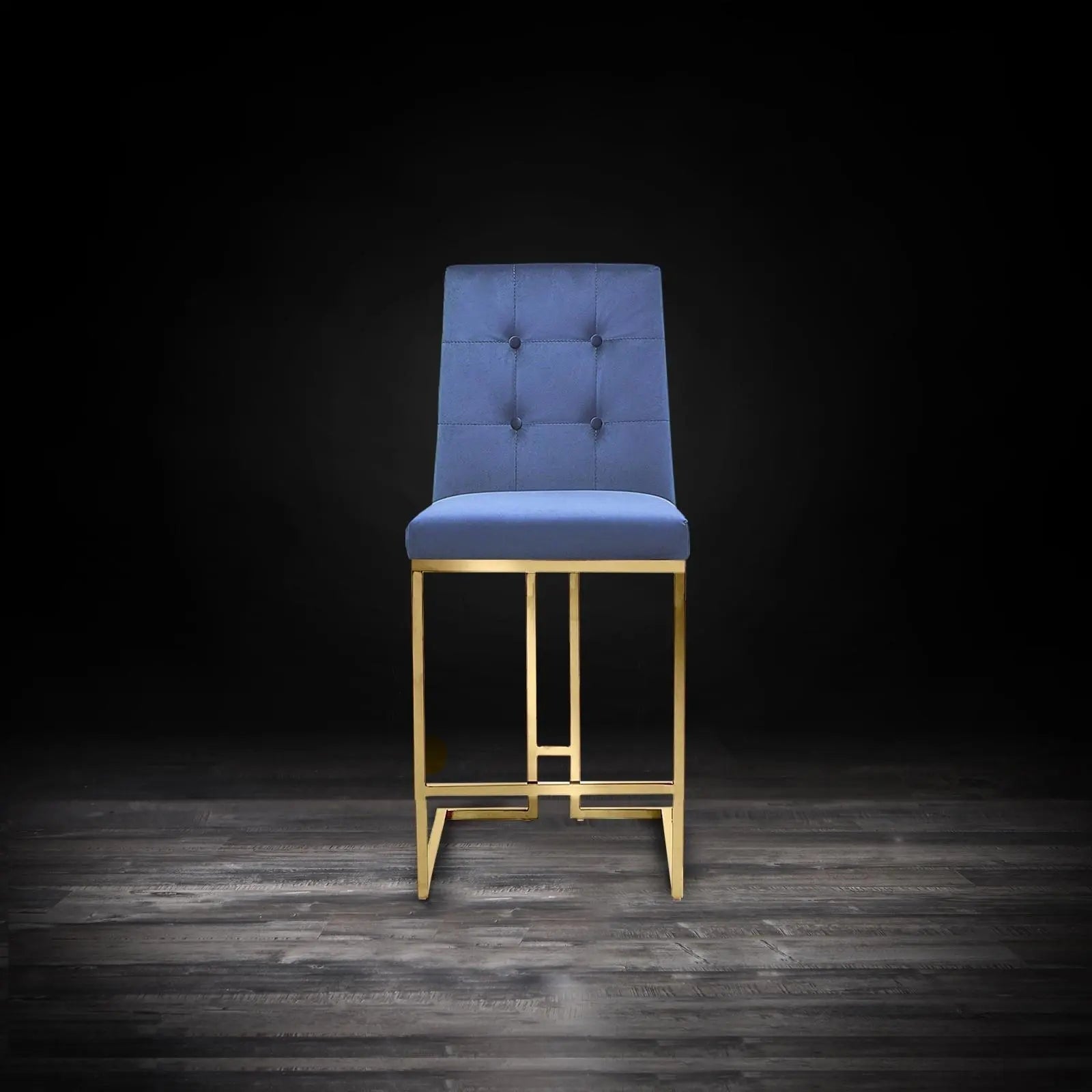Cameron Titanium Gold Polished Stainless Steel Base Dark Blue Modern Counter Stool RG
