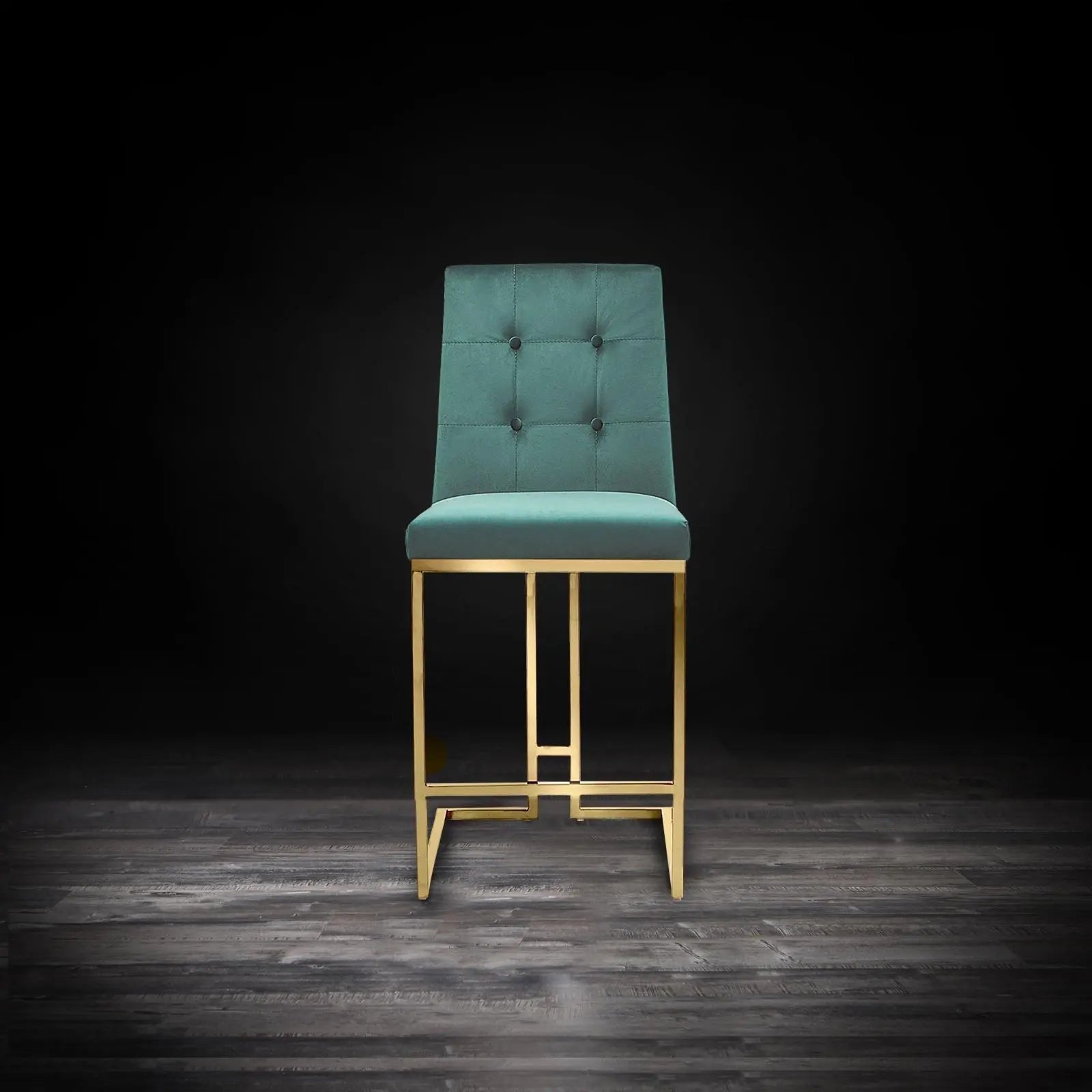 Cameron Titanium Gold Polished Stainless Steel Base Dark Green Modern Counter Stool RG