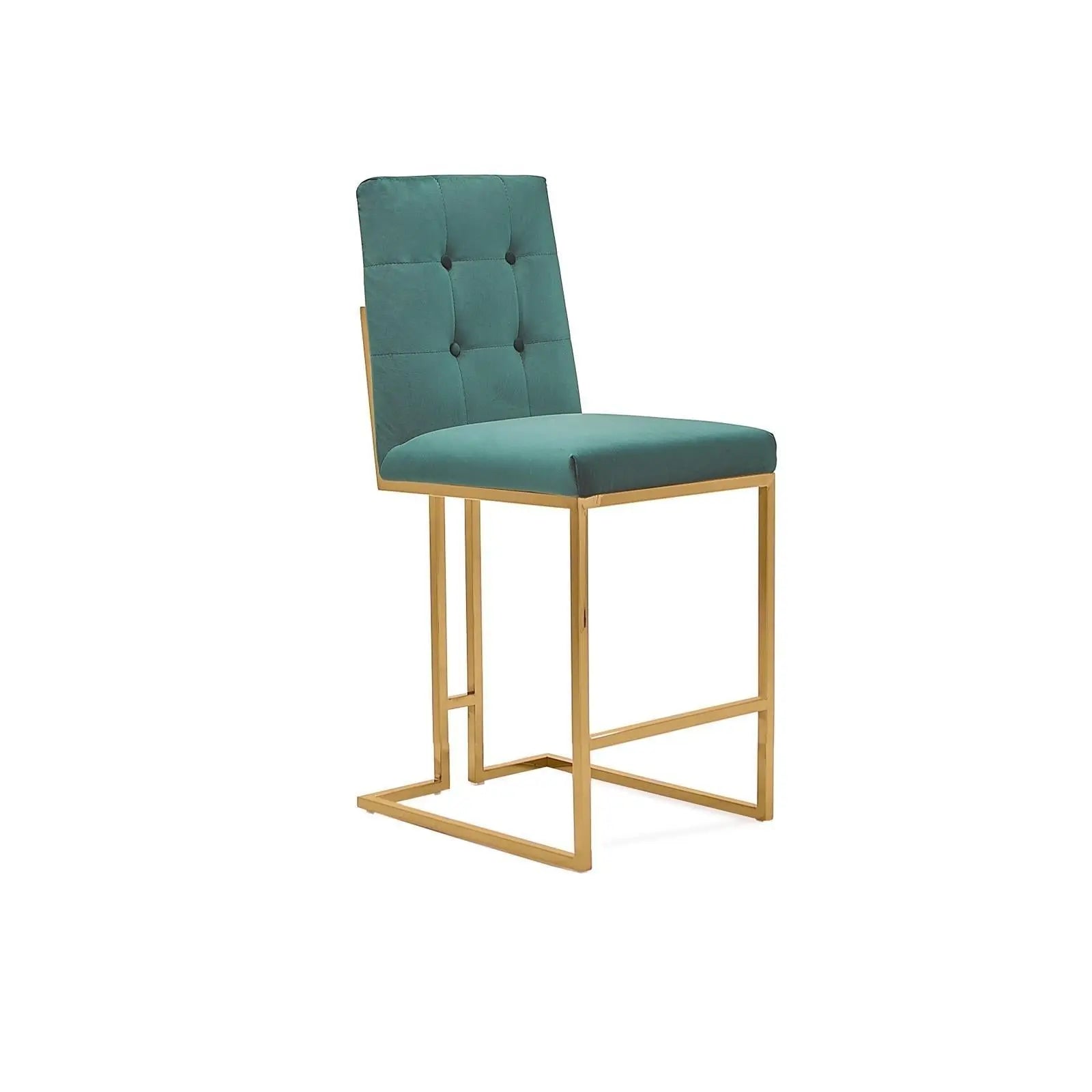 Cameron Titanium Gold Polished Stainless Steel Base Dark Green Stylish Counter Stool RG