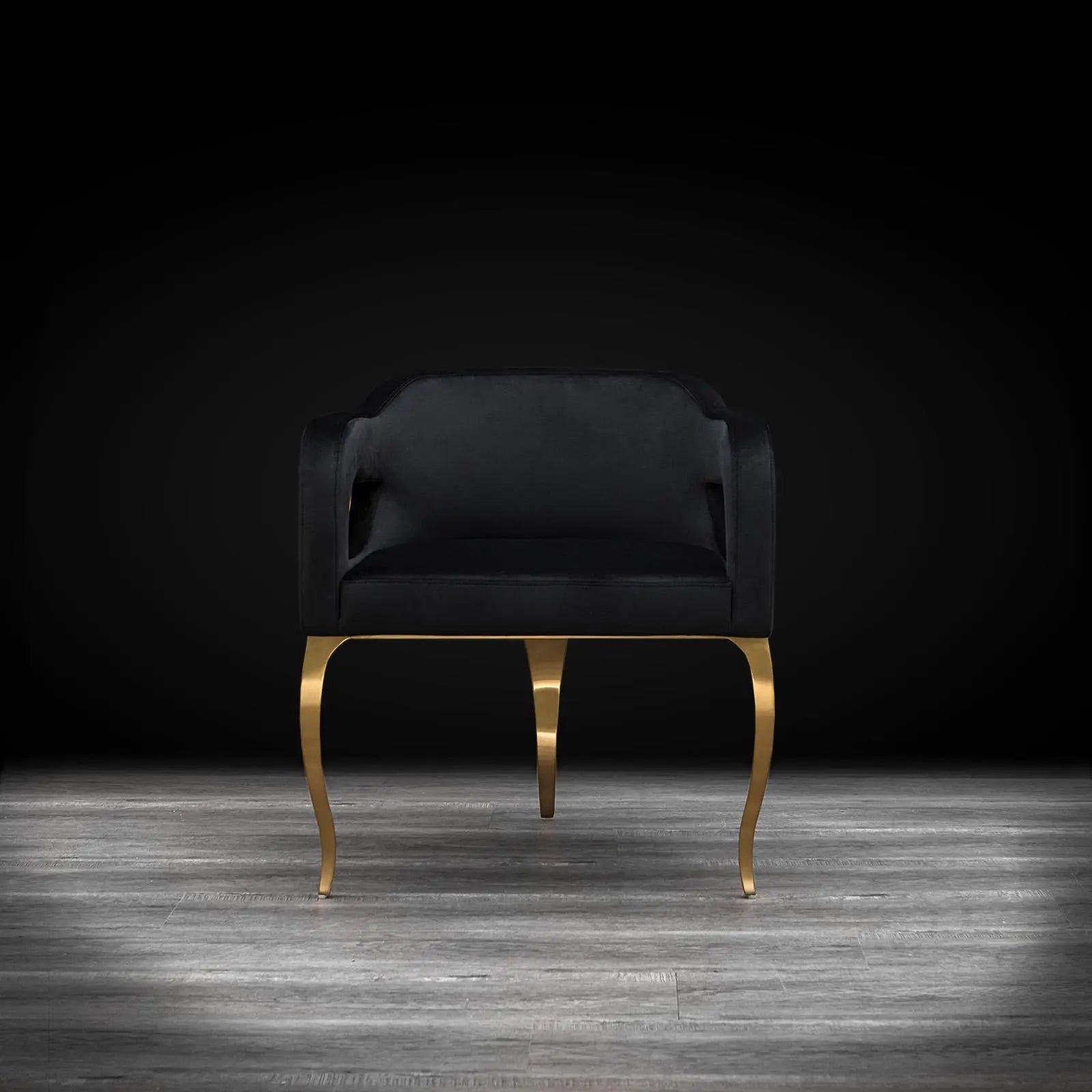 Caprice Titanium Gold Brushed Stainless Steel Base Black Modern Dining Chair