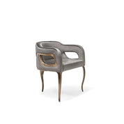 Caprice Titanium Gold Brushed Stainless Steel Base Gray Stylish Dining Chair