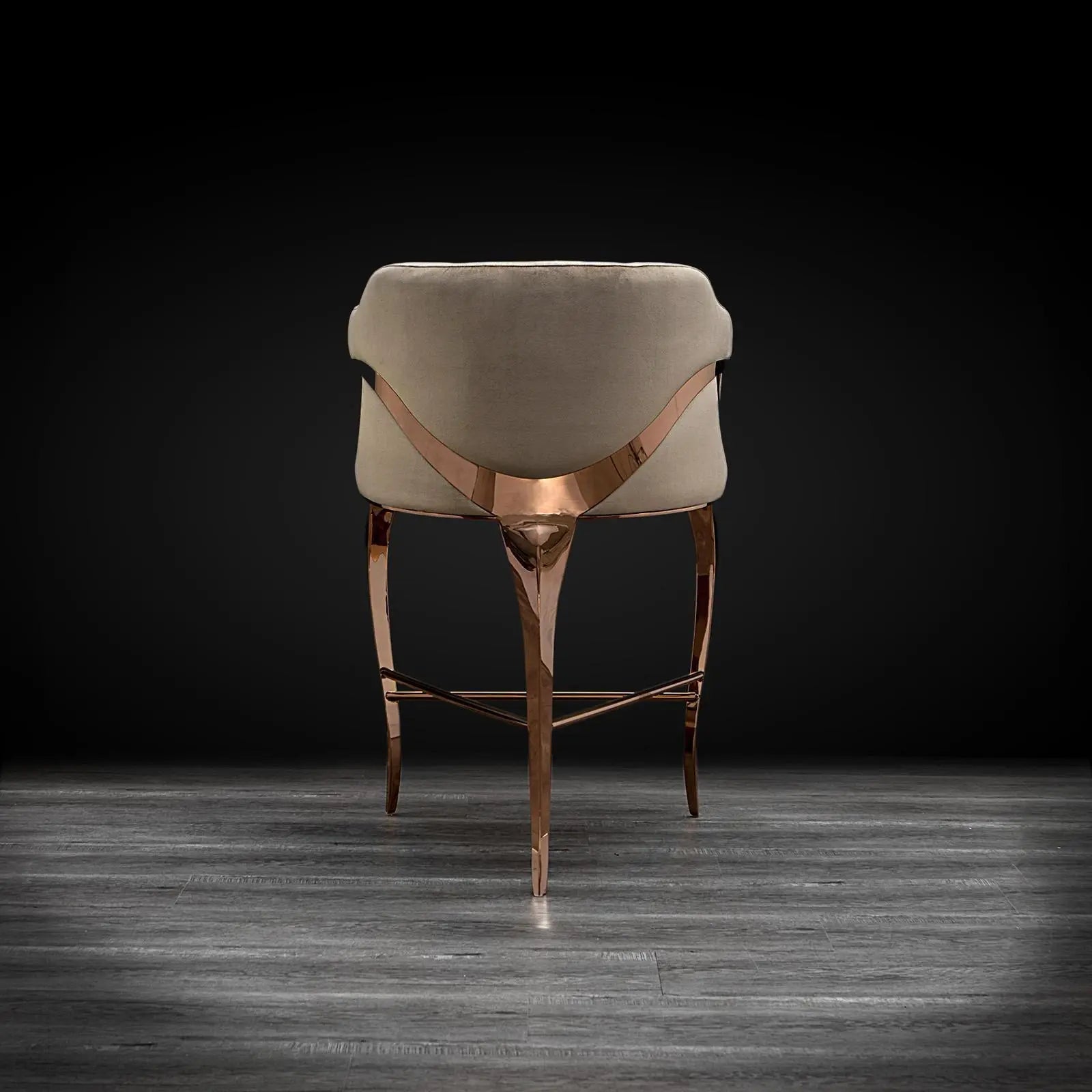 Caprice Rose Gold Polished Stainless Steel Base Counter Taupe Roberto Grassie Bar Stool