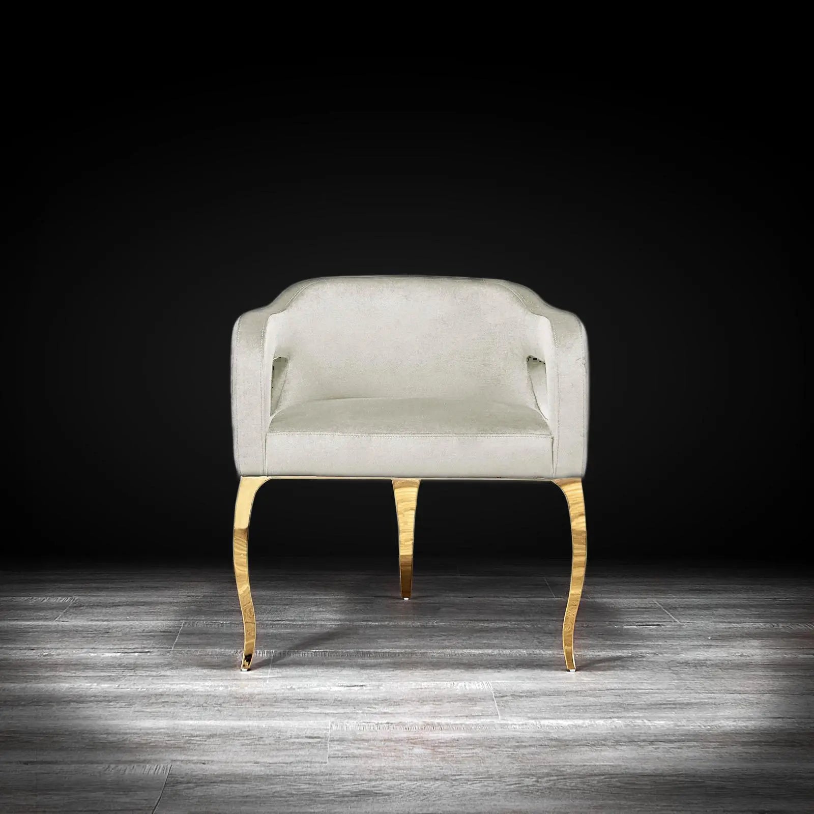 Caprice Titanium Gold Polished Stainless Steel Base Beige Modern Dining Chair