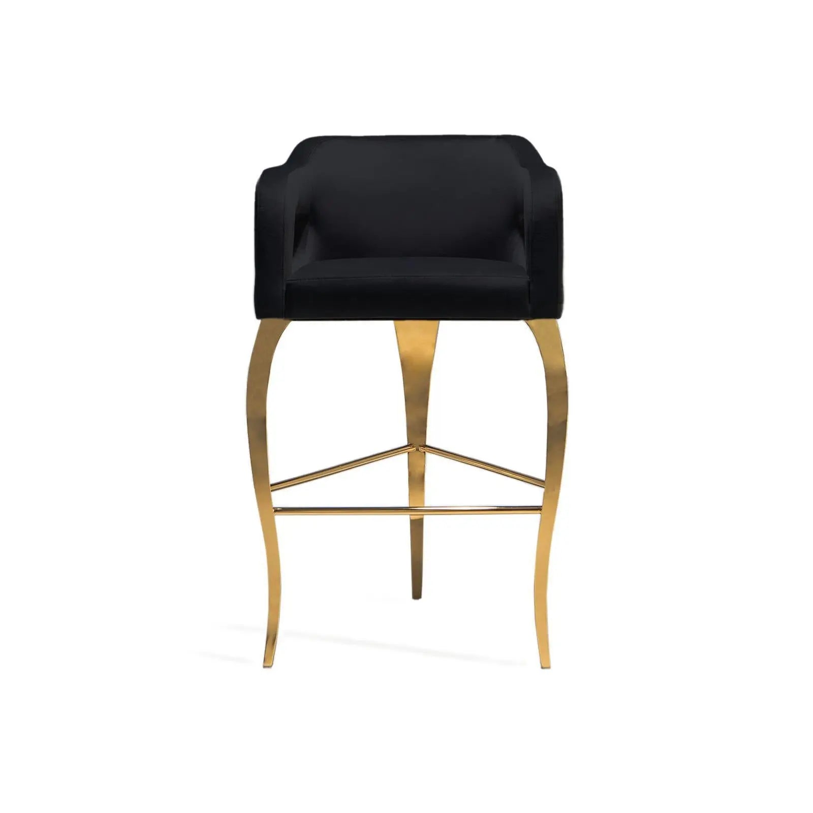 Caprice Titanium Gold Polished Stainless Steel Base Black Bar Stool
