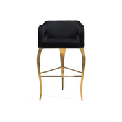 Caprice Titanium Gold Polished Stainless Steel Base Black Bar Stool