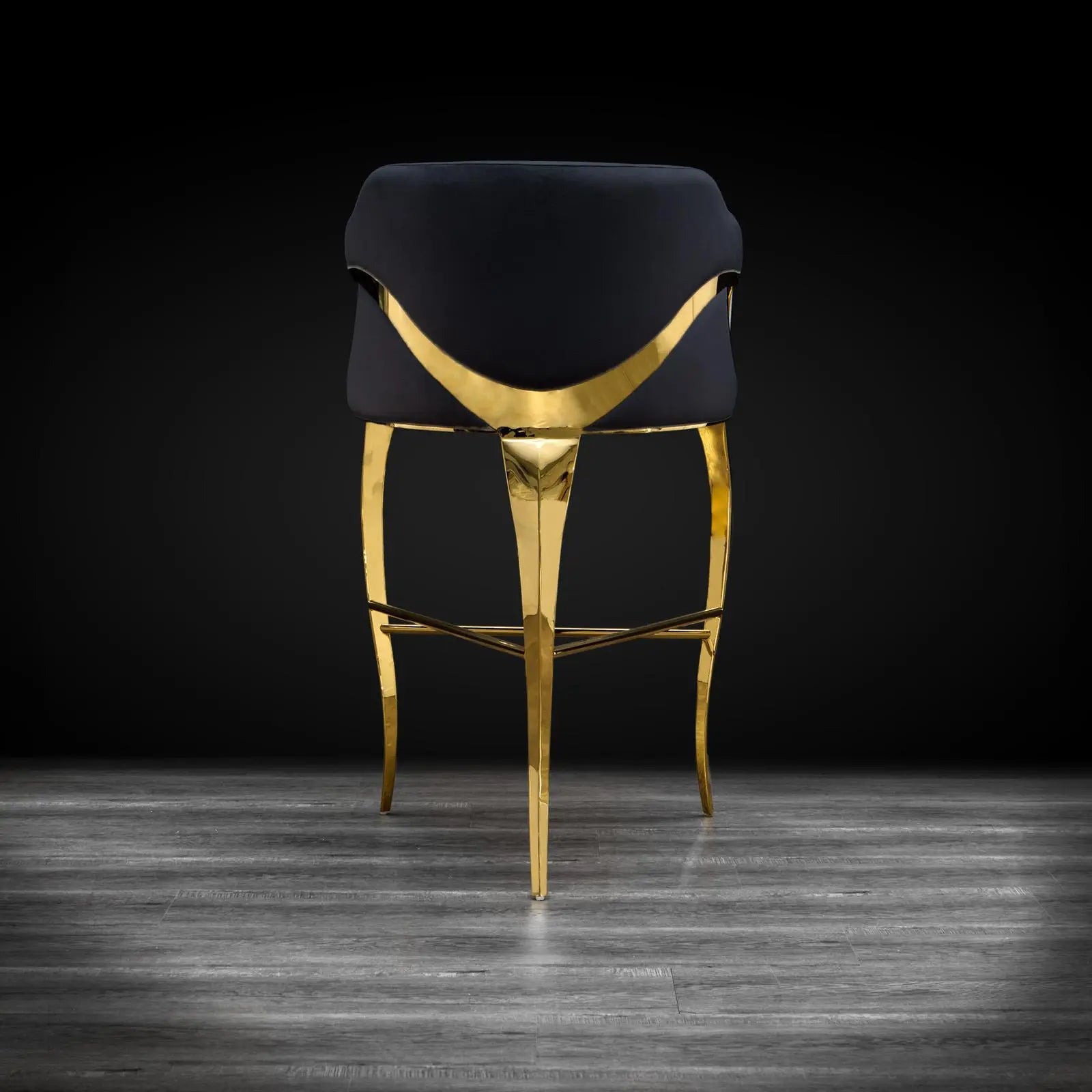 Caprice Titanium Gold Polished Stainless Steel Base Black Luxury Bar Stool