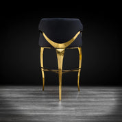 Caprice Titanium Gold Polished Stainless Steel Base Black Luxury Bar Stool