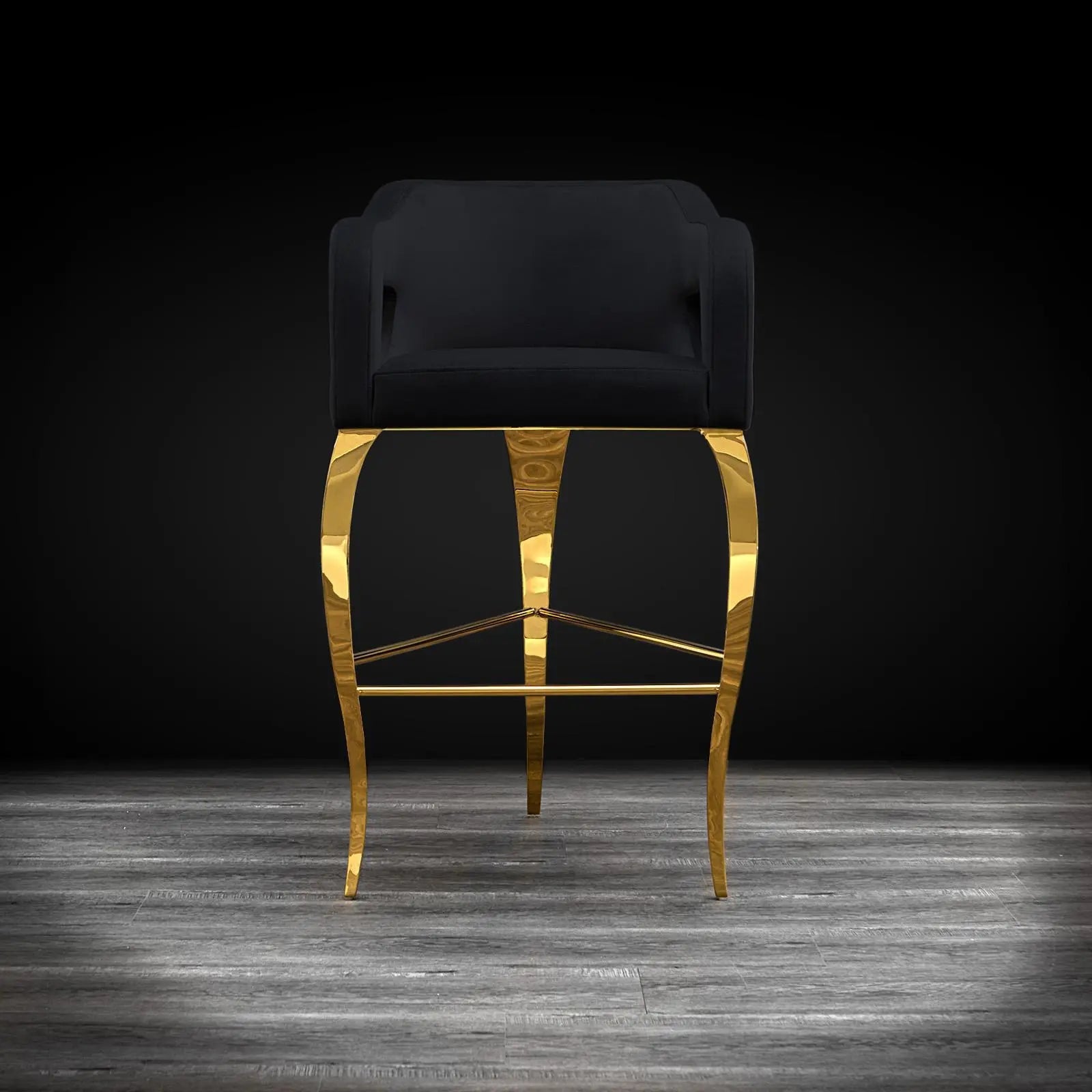 Caprice Titanium Gold Polished Stainless Steel Base Black Modern Bar Stool