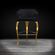 Caprice Titanium Gold Polished Stainless Steel Base Black Modern Bar Stool