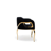 Caprice Titanium Gold Polished Stainless Steel Base Black Roberto Grassie Dining Chair