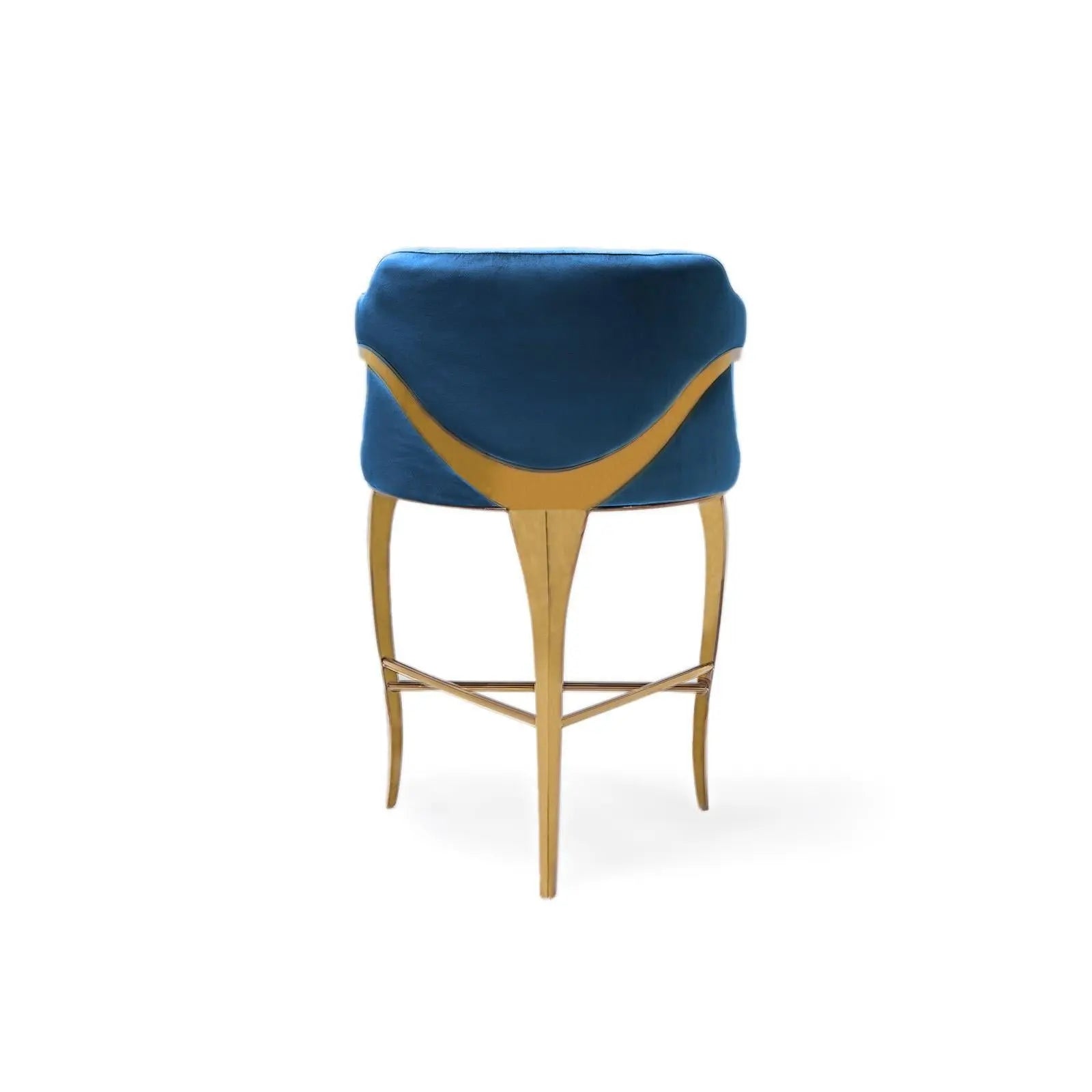 Caprice Titanium Gold Polished Stainless Steel Base Counter Dark Blue Roberto Grassie Bar Stool
