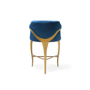 Caprice Titanium Gold Polished Stainless Steel Base Counter Dark Blue Roberto Grassie Bar Stool