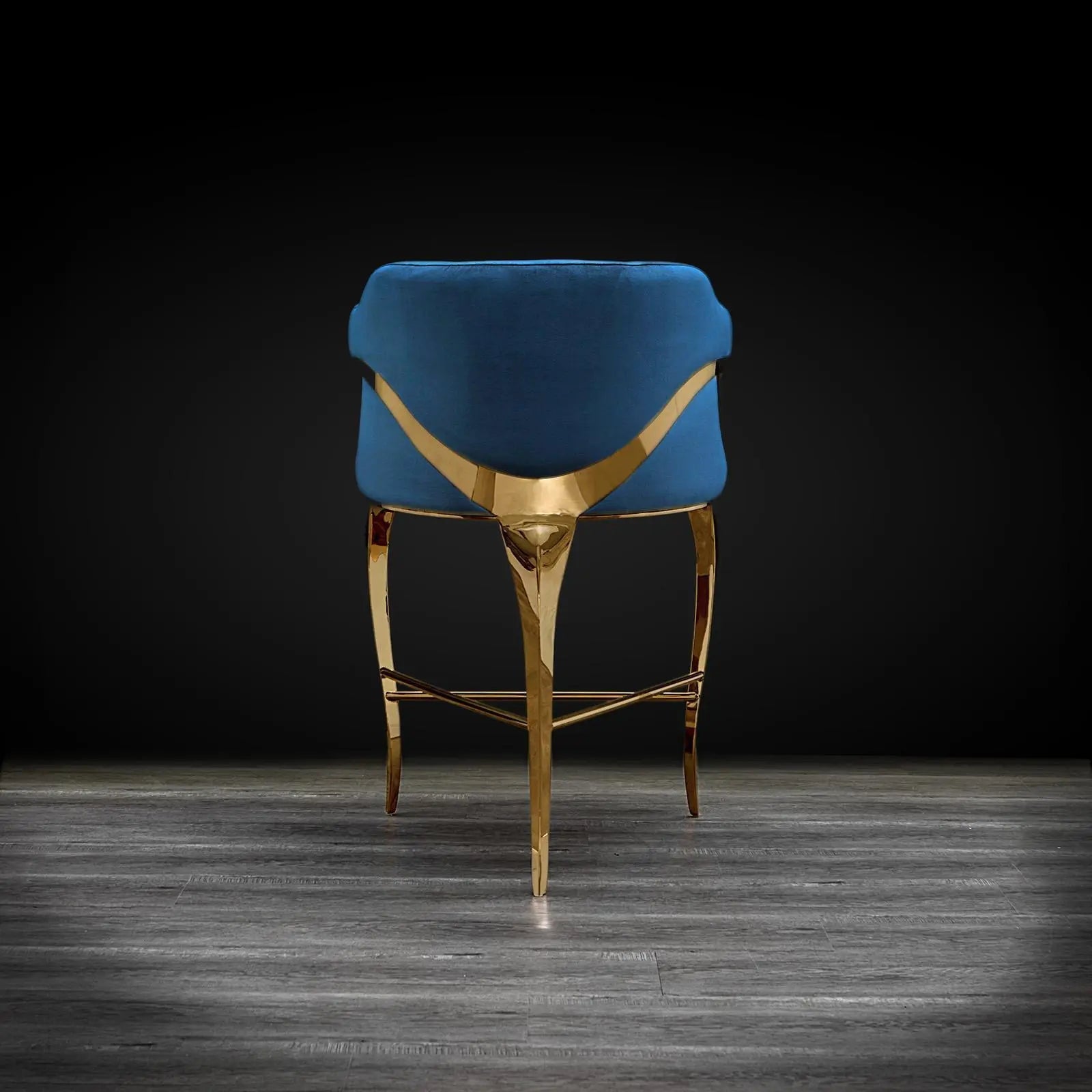 Caprice Titanium Gold Polished Stainless Steel Base Counter Dark Blue Roberto Grassie Bar Stool