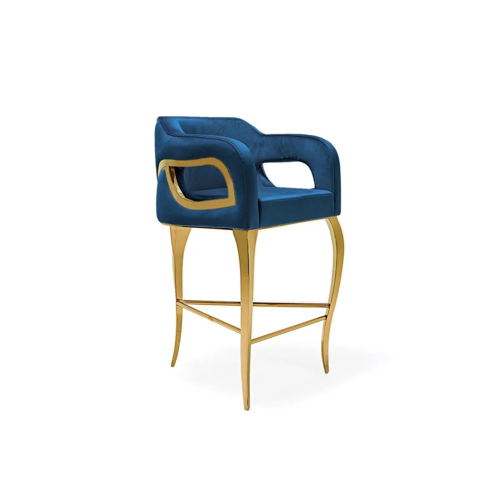 Caprice Titanium Gold Polished Stainless Steel Base Counter Dark Blue Stylish Bar Stool