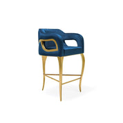 Caprice Titanium Gold Polished Stainless Steel Base Counter Dark Blue Stylish Bar Stool