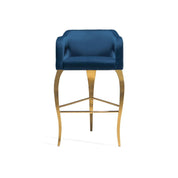 Caprice Titanium Gold Polished Stainless Steel Base Dark Blue Bar Stool