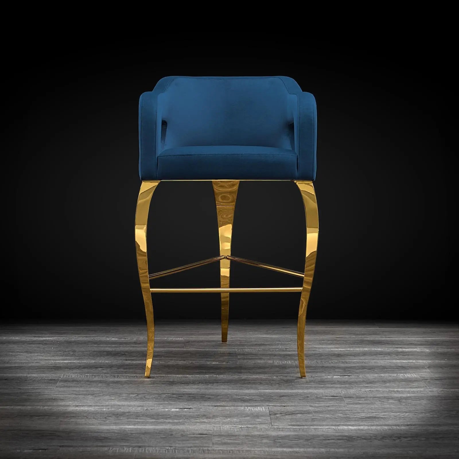 Caprice Titanium Gold Polished Stainless Steel Base Dark Blue Modern Bar Stool