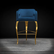 Caprice Titanium Gold Polished Stainless Steel Base Dark Blue Modern Bar Stool