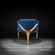 Caprice Titanium Gold Polished Stainless Steel Base Dark Blue Roberto Grassie Dining Chair