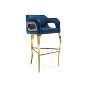 Caprice Titanium Gold Polished Stainless Steel Base Dark Blue Stylish Bar Stool