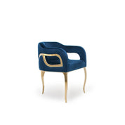 Caprice Titanium Gold Polished Stainless Steel Base Dark Blue Stylish Dining Chair