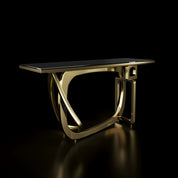 Console Table Flow Titanium Gold Polished Stainless Steel Base Black Glass