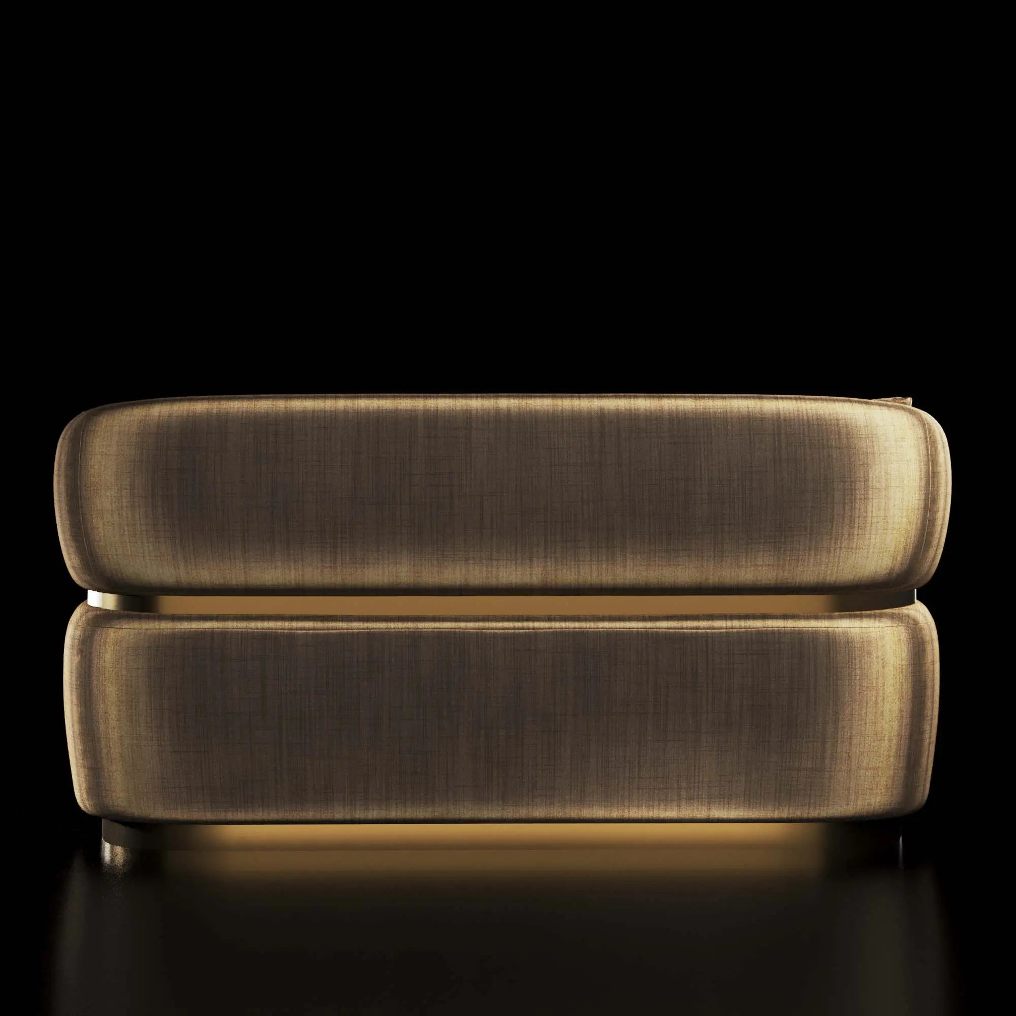 Emma Titanium Gold Polished Stainless Steel Base Champagne Loveseat Roberto Grassie Modern