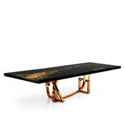 Flow Rose Gold Polished Stainless Steel Base Black Art Large Dining Table RG