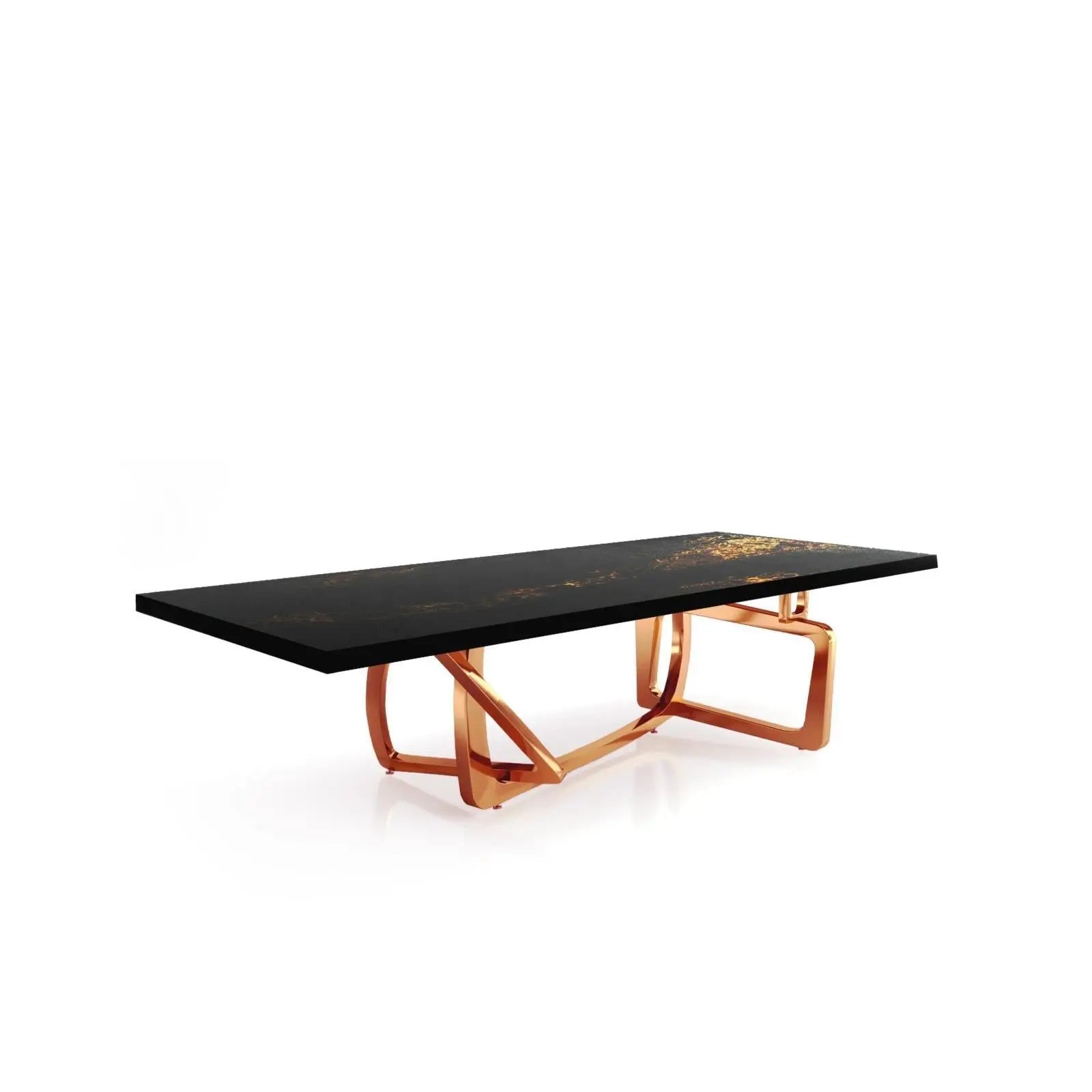 Flow Rose Gold Polished Stainless Steel Base Black Art Small Coffee Table
