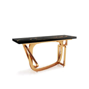 Flow Rose Gold Polished Stainless Steel Base Black Fiore Large Console Table
