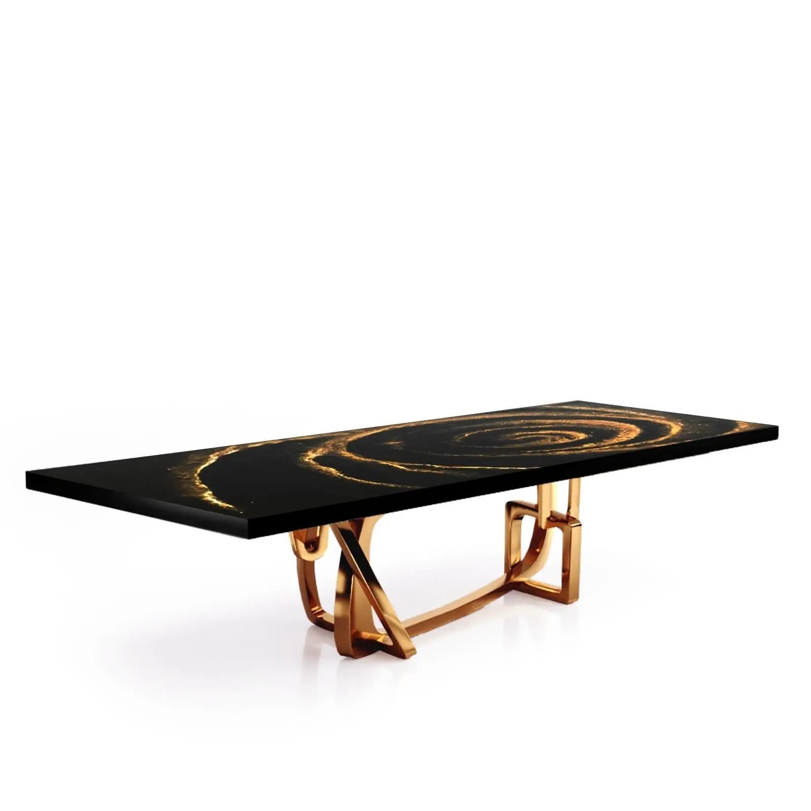 Flow Rose Gold Polished Stainless Steel Base Black Fiore Large Dining Table RG