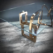 Flow Rose Gold Polished Stainless Steel Base Glass Luxury Dining Table
