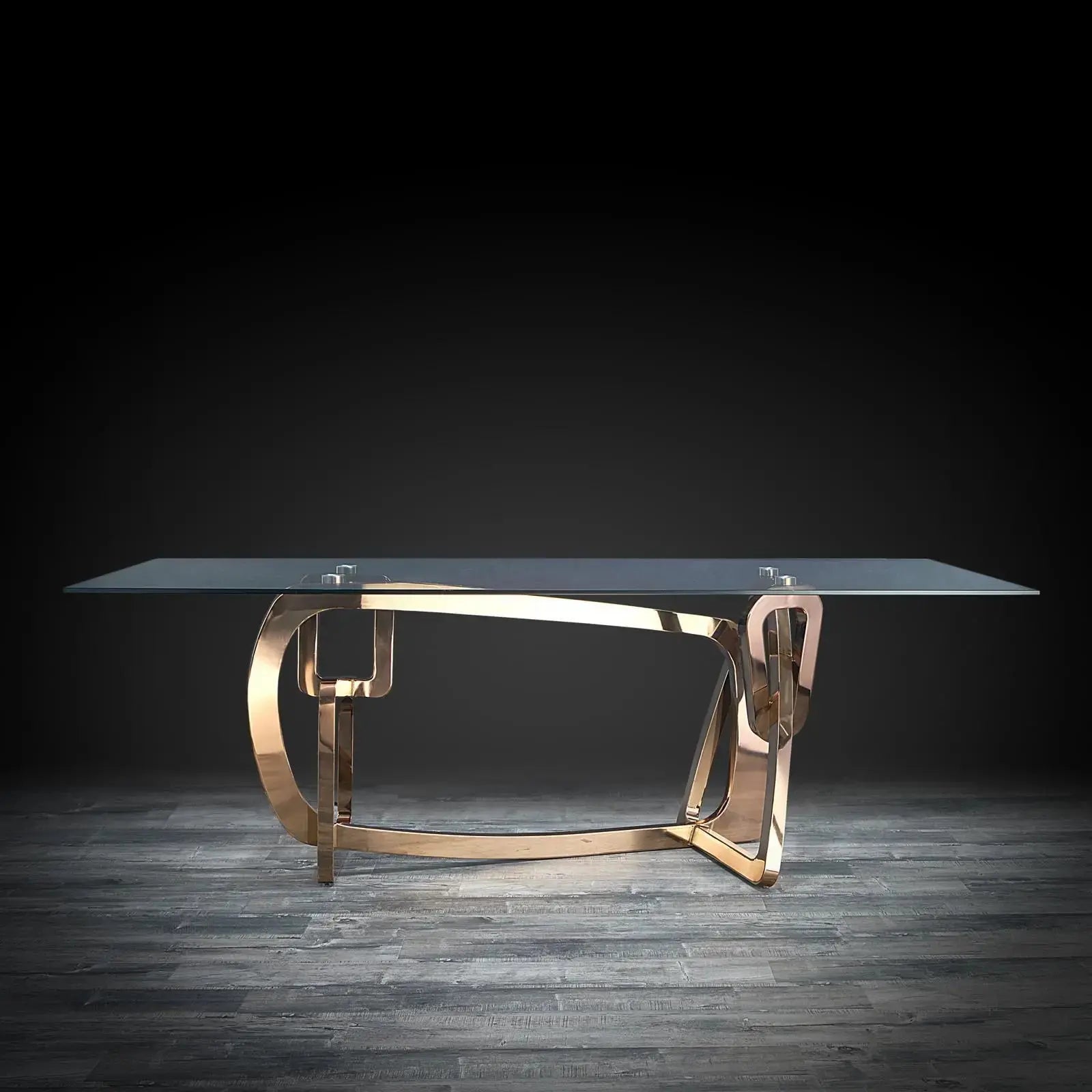Flow Rose Gold Polished Stainless Steel Base Glass Modern Dining Table