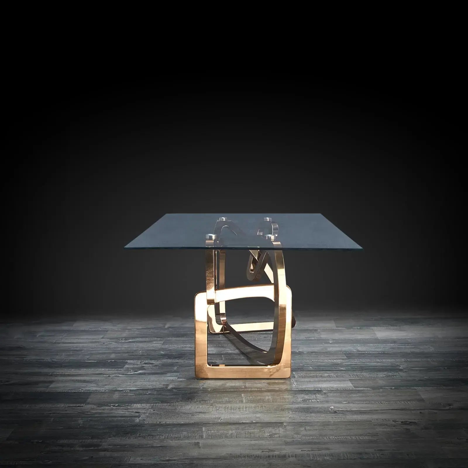 Flow Rose Gold Polished Stainless Steel Base Glass Roberto Grassie Dining Table