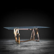 Flow Rose Gold Polished Stainless Steel Base Glass Stylish Dining Table