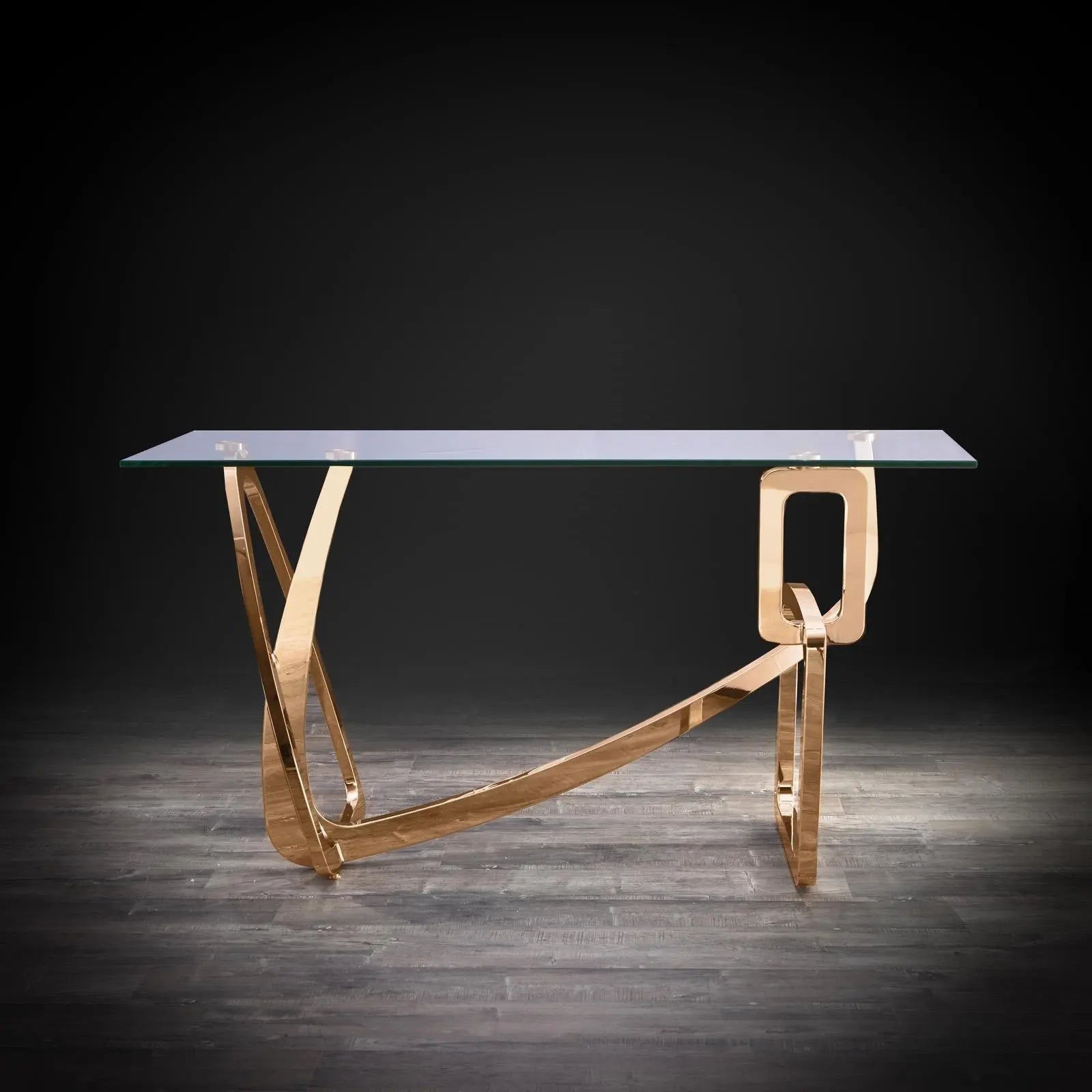 Flow Rose Gold Polished Stainless Steel Base Modern Console Table RG