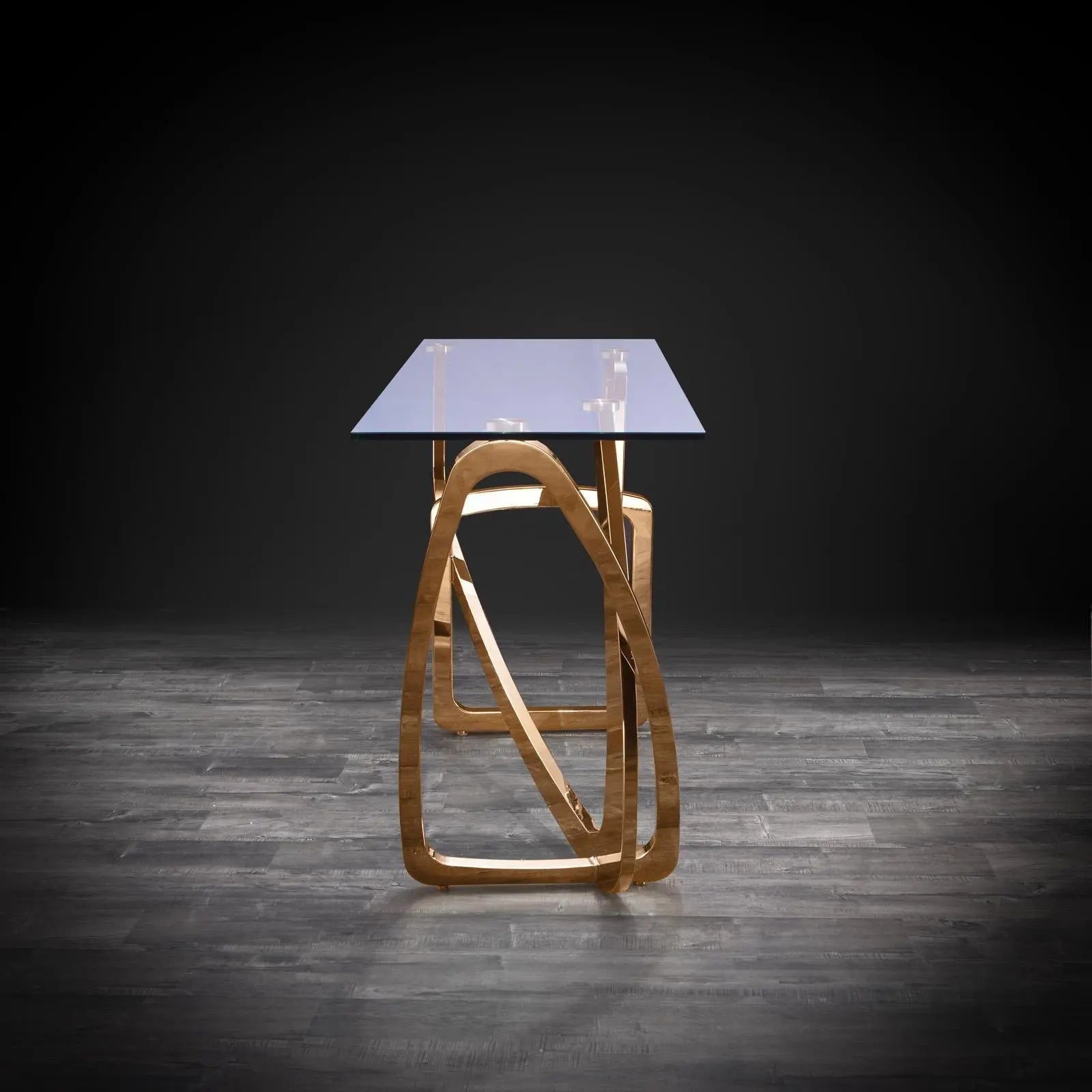 Flow Rose Gold Polished Stainless Steel Base Roberto Grassie Console Table RG