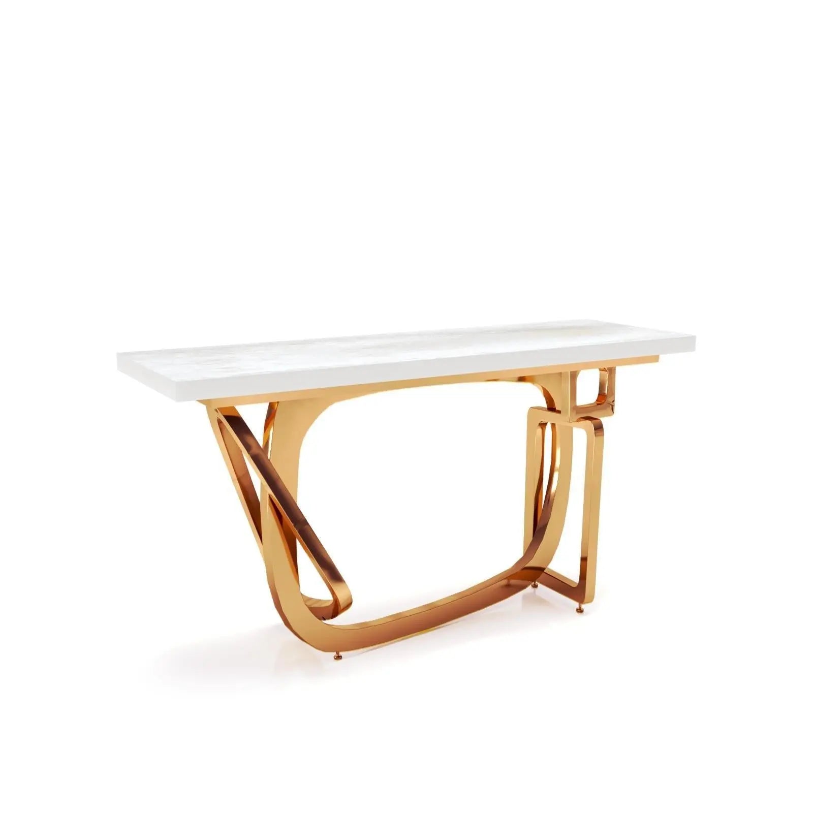 Flow Rose Gold Polished Stainless Steel Base White Art Large Console Table