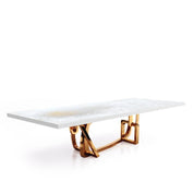 Flow Rose Gold Polished Stainless Steel Base White Art Large Dining Table RG