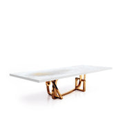 Flow Rose Gold Polished Stainless Steel Base White Art Small Dining Table