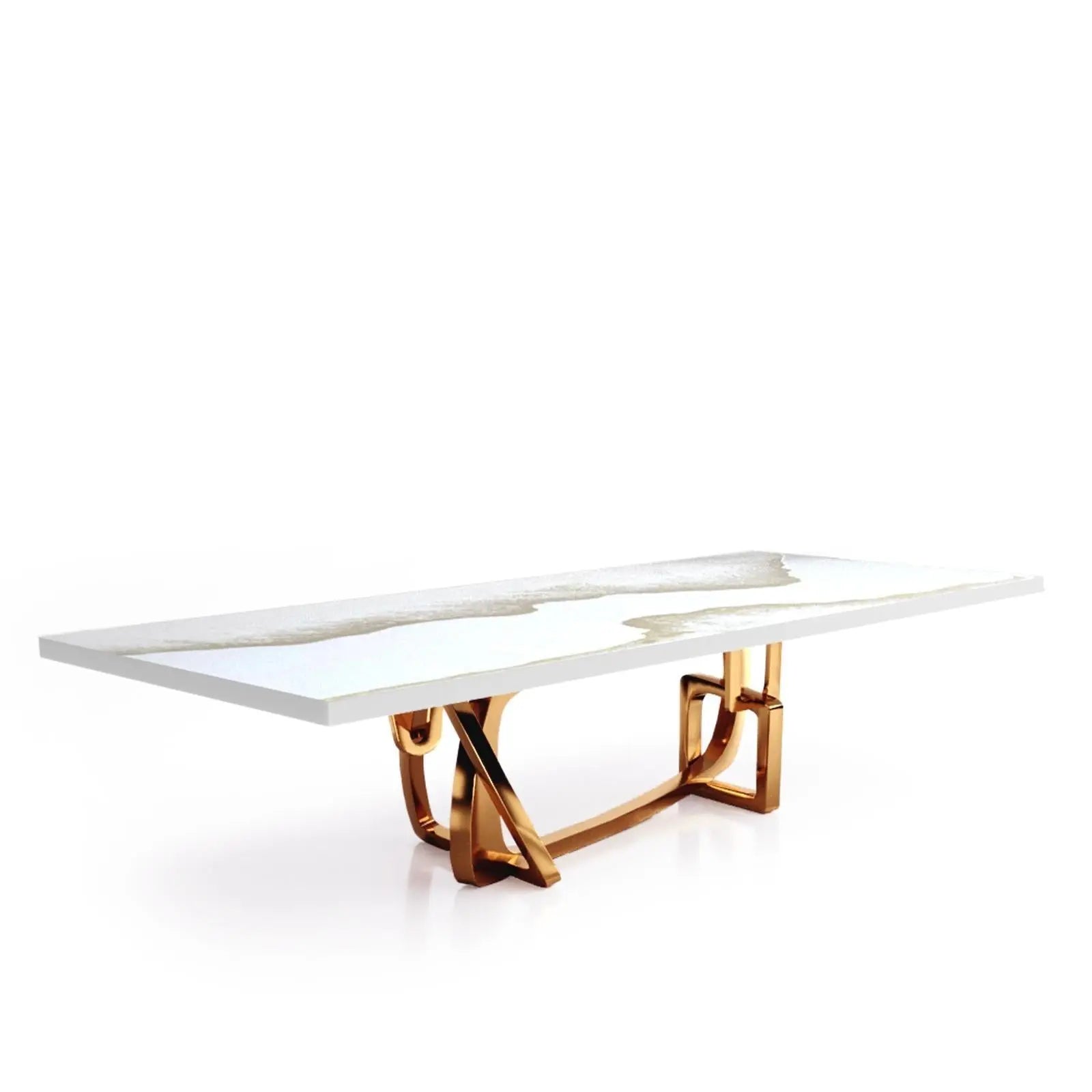 Flow Rose Gold Polished Stainless Steel Base White Mountain Large Dining Table RG