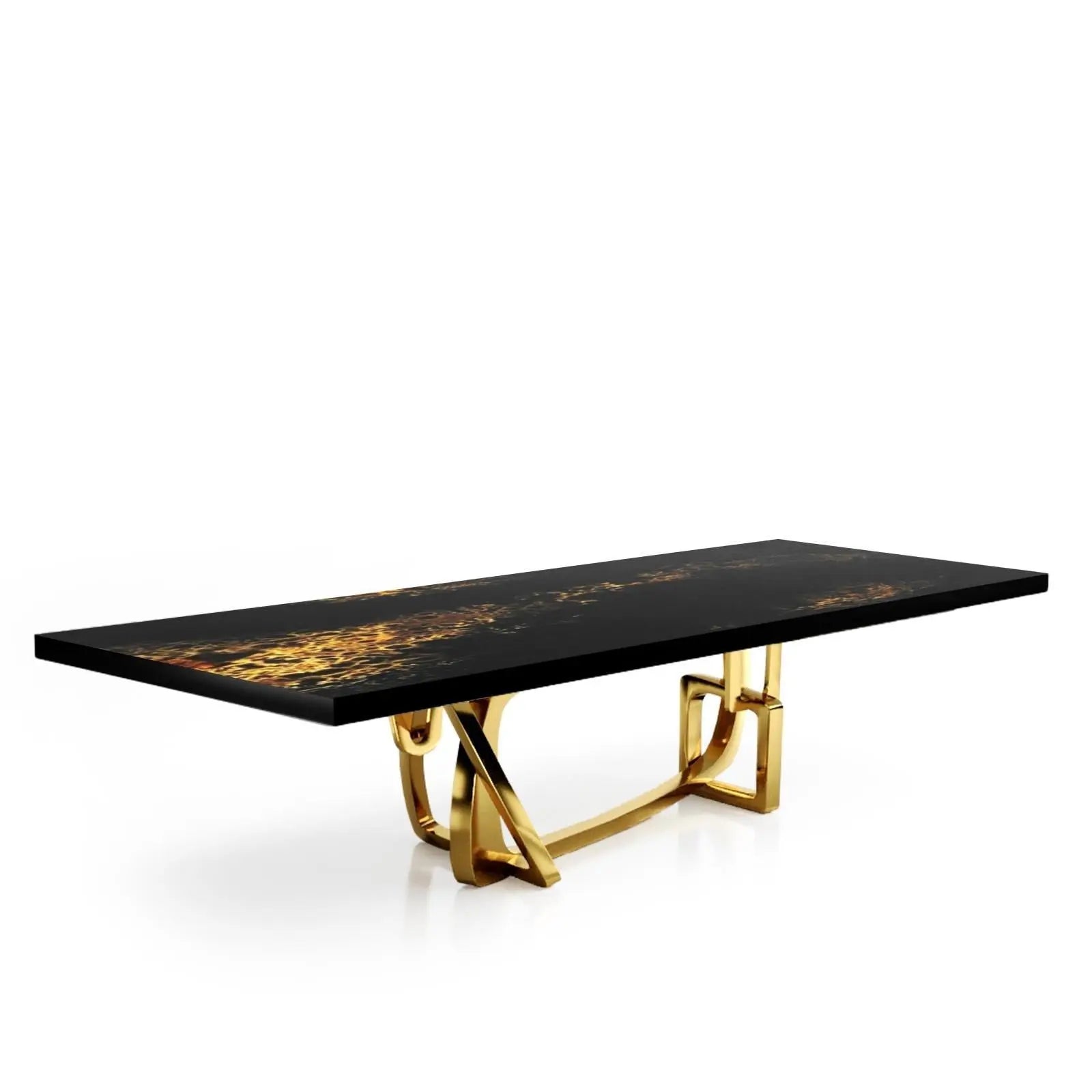 Flow Titanium Gold Polished Stainless Steel Base Black Art Large Dining Table