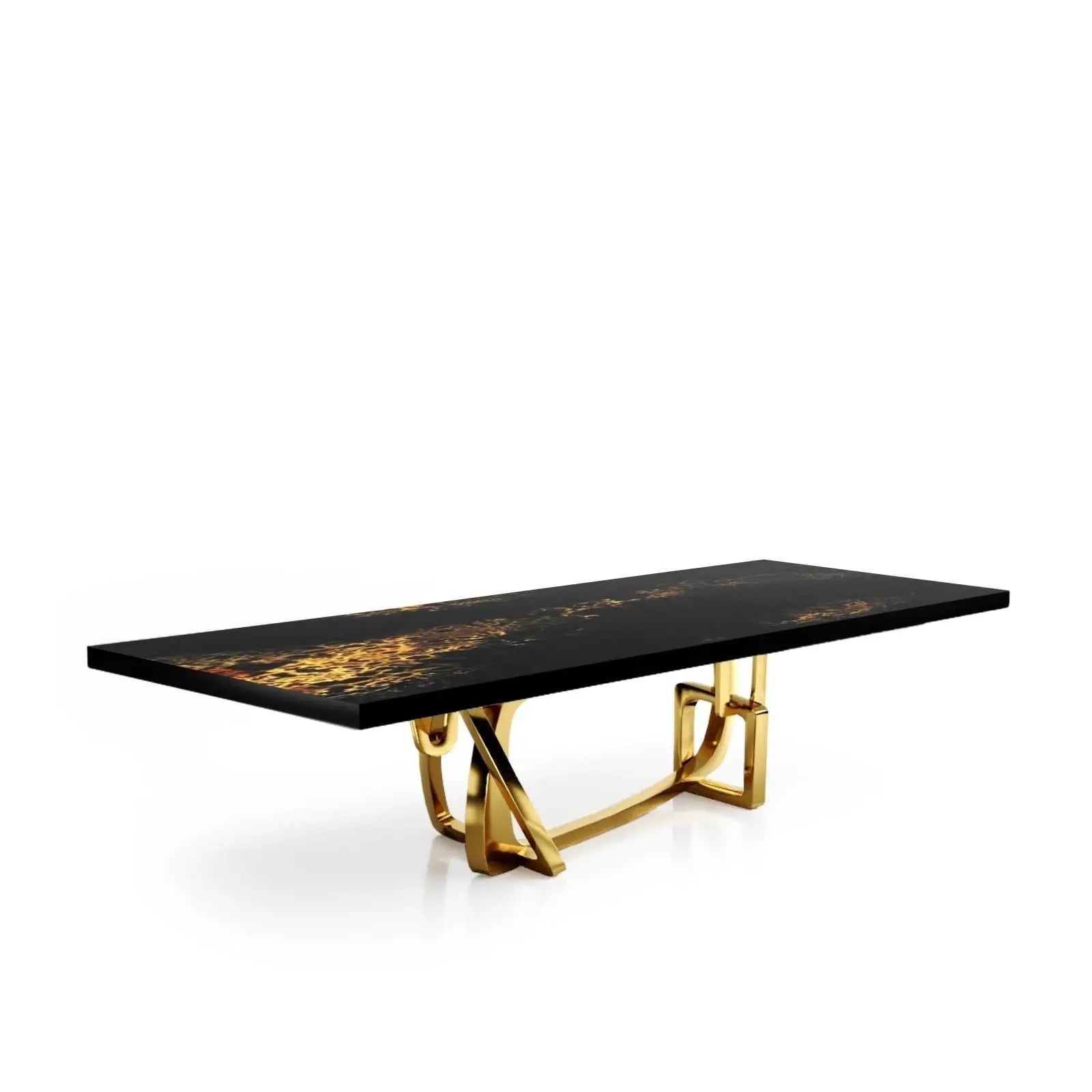 Flow Titanium Gold Polished Stainless Steel Base Black Art Small Dining Table