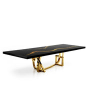 Flow Titanium Gold Polished Stainless Steel Base Black Mountain Large Dining Table
