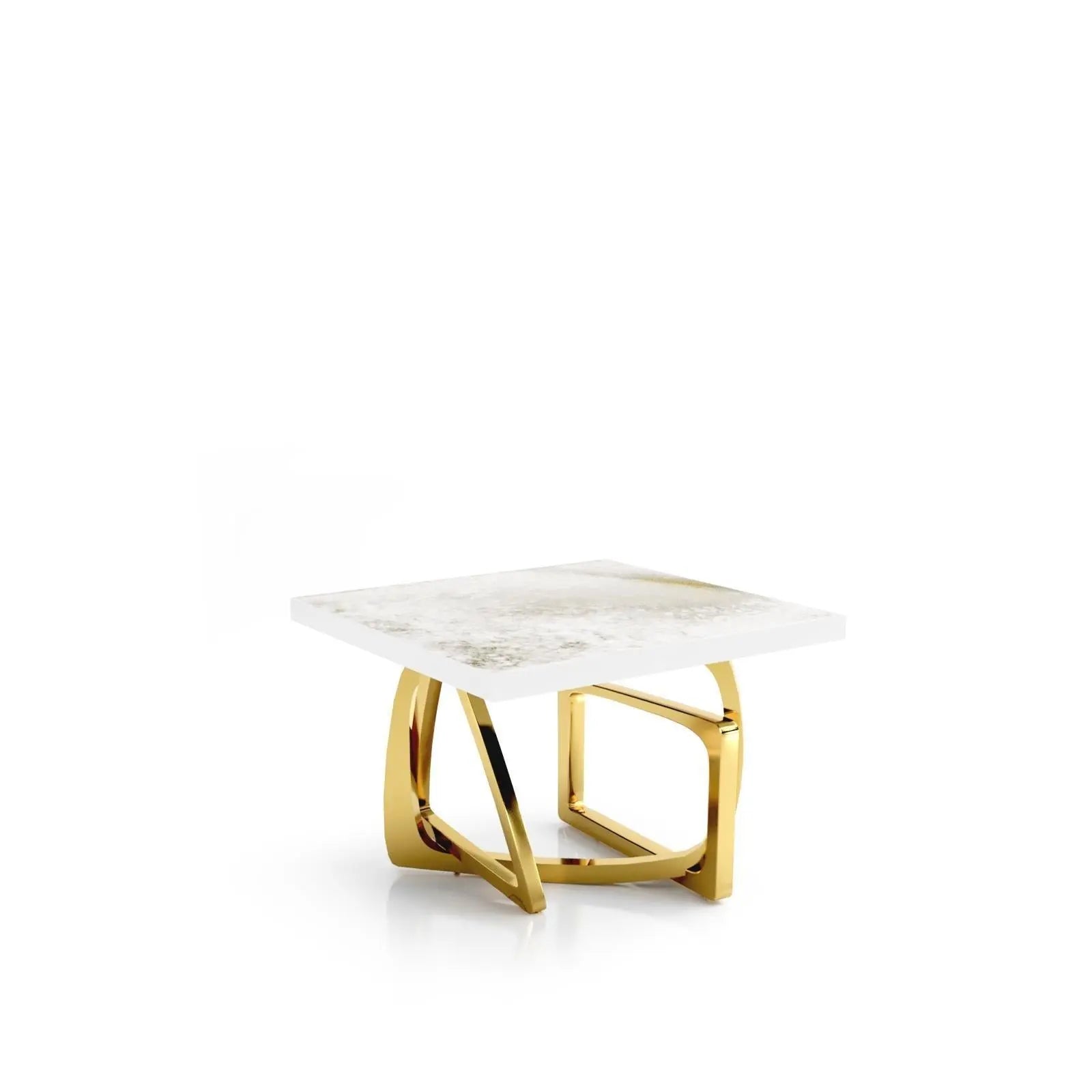 Flow Titanium Gold Polished Stainless Steel Base White Art Large End Table