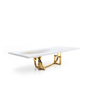 Flow Titanium Gold Polished Stainless Steel Base White Art Small Dining Table
