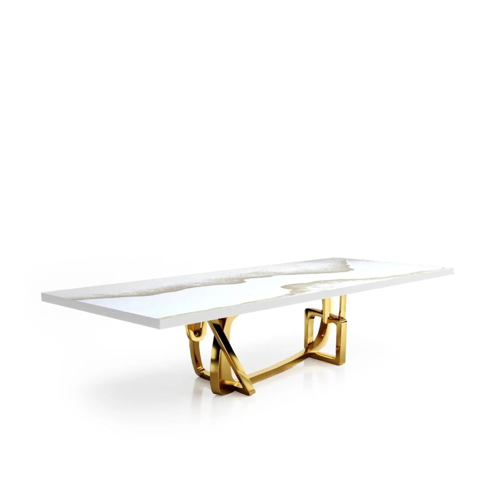 Flow Titanium Gold Polished Stainless Steel Base White Mountain Small Dining Table